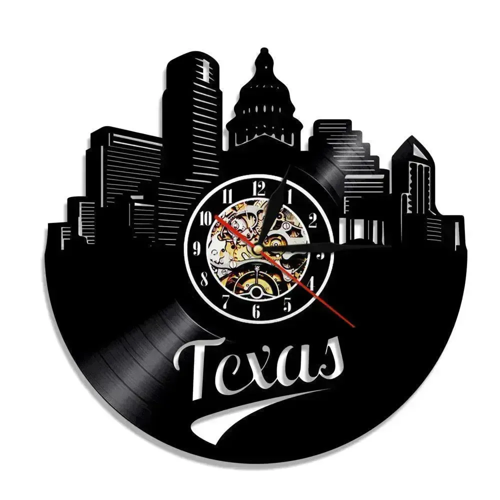 Wall Clock Vinyl Wall Clock  Atlanta Skyline Vinyl Record Clock Georgia Wall Art Atlanta Wall Decor Vinyl Clock Lights Silent Clock