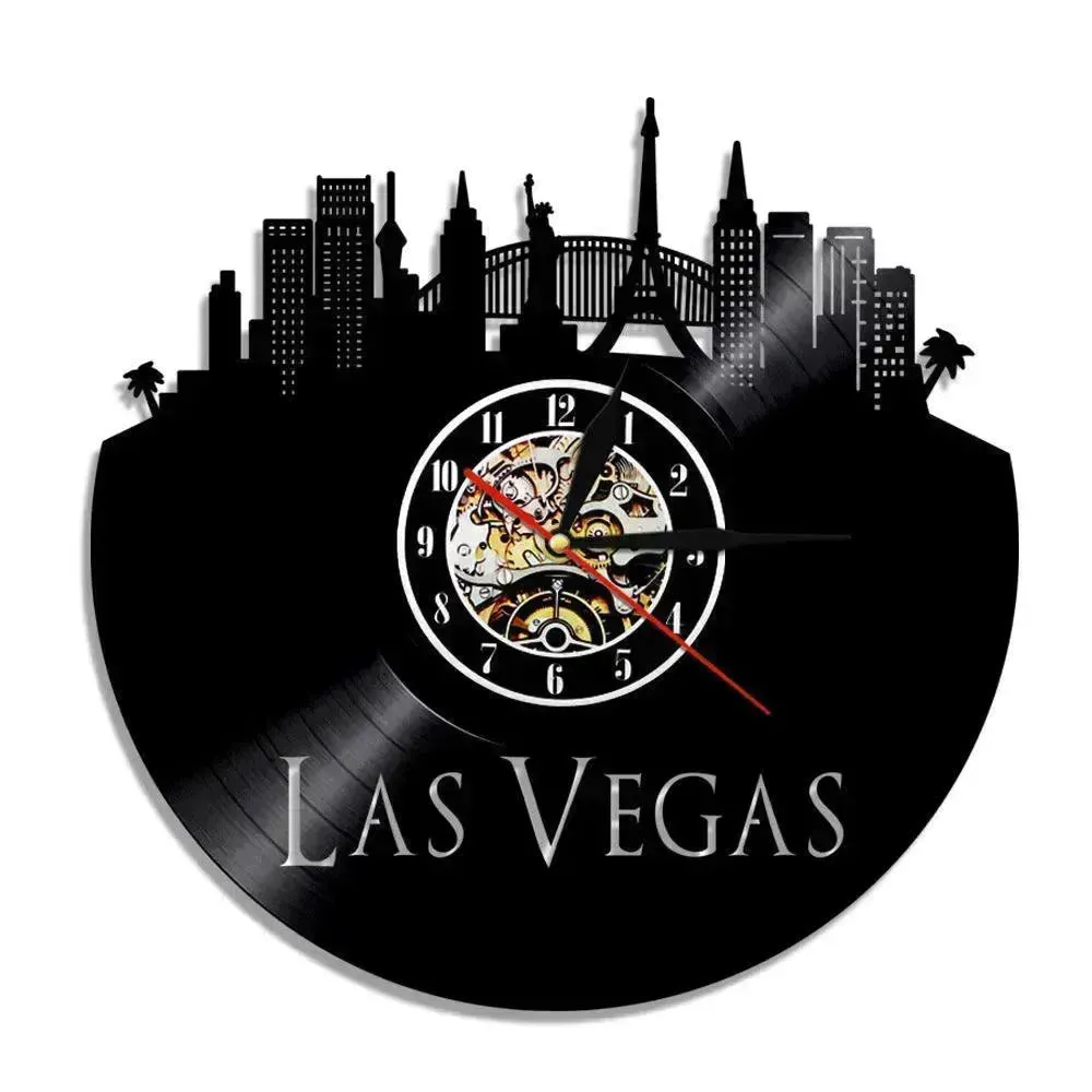 Wall Clock Vinyl Wall Clock  Atlanta Skyline Vinyl Record Clock Georgia Wall Art Atlanta Wall Decor Vinyl Clock Lights Silent Clock
