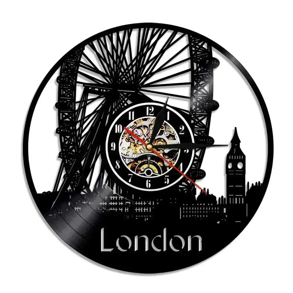 Wall Clock Vinyl Wall Clock  Atlanta Skyline Vinyl Record Clock Georgia Wall Art Atlanta Wall Decor Vinyl Clock Lights Silent Clock