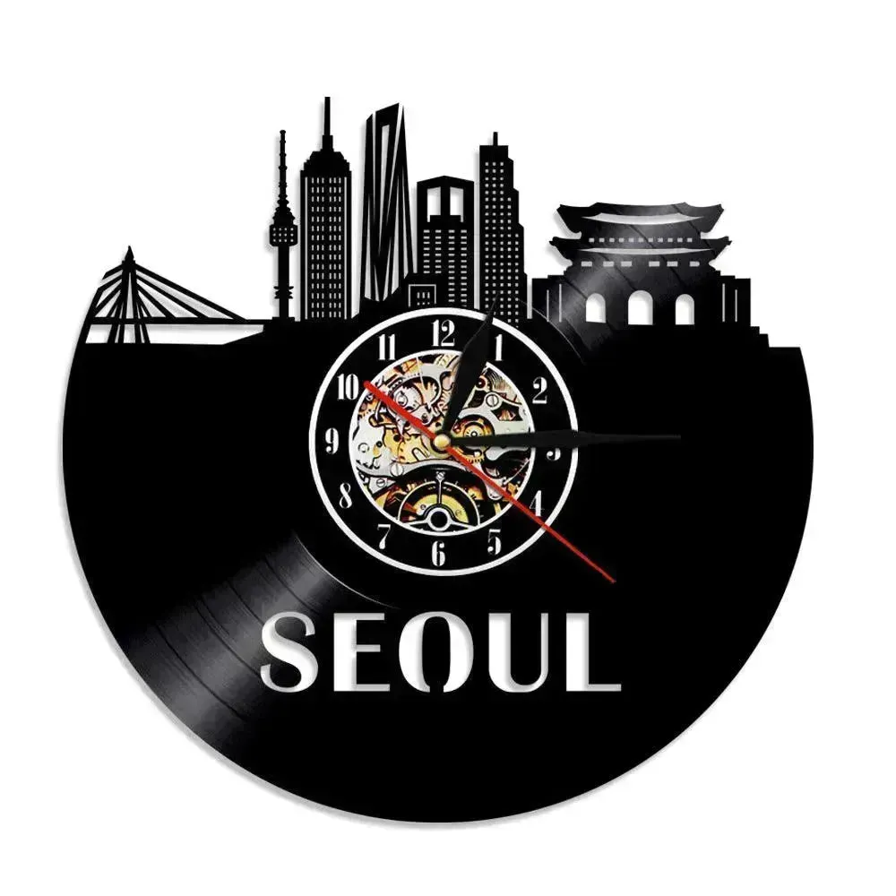 Wall Clock Vinyl Wall Clock  Atlanta Skyline Vinyl Record Clock Georgia Wall Art Atlanta Wall Decor Vinyl Clock Lights Silent Clock