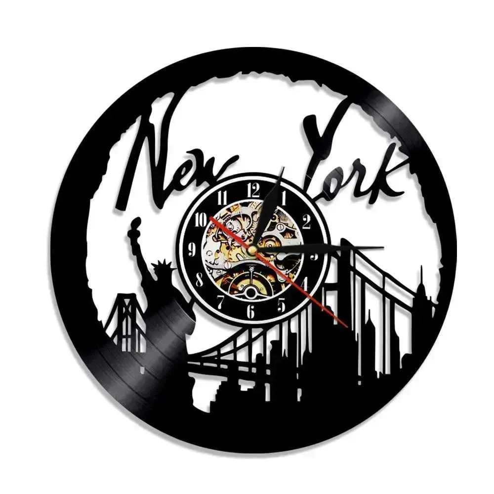 Wall Clock Vinyl Wall Clock  Atlanta Skyline Vinyl Record Clock Georgia Wall Art Atlanta Wall Decor Vinyl Clock Lights Silent Clock