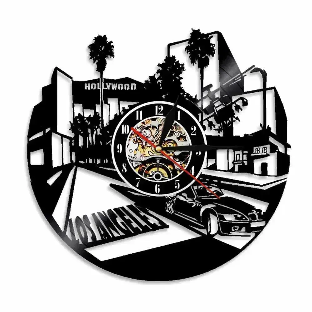 Wall Clock Vinyl Wall Clock  Atlanta Skyline Vinyl Record Clock Georgia Wall Art Atlanta Wall Decor Vinyl Clock Lights Silent Clock