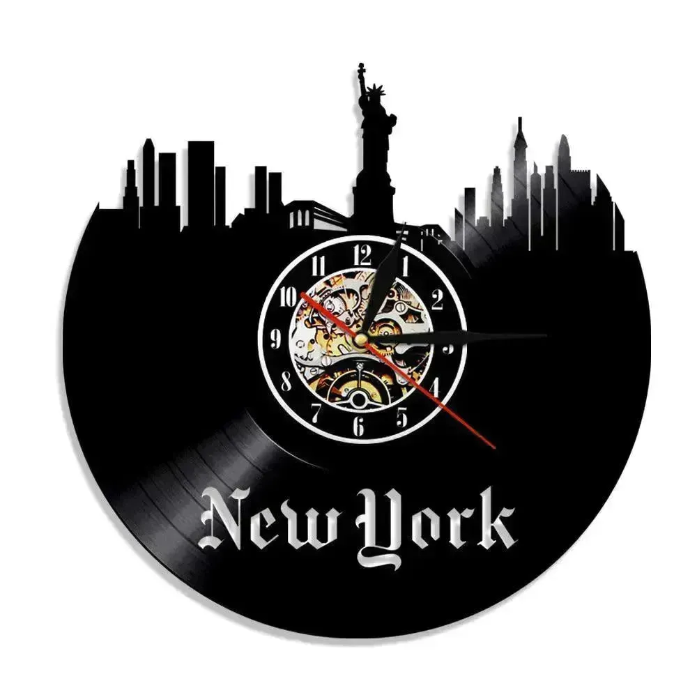 Wall Clock Vinyl Wall Clock  Atlanta Skyline Vinyl Record Clock Georgia Wall Art Atlanta Wall Decor Vinyl Clock Lights Silent Clock