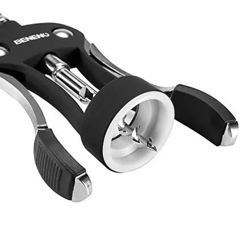Wine Opener, Zinc Alloy Premium Wing Corkscrew Wine Bottle Opener with Multifunctional Bottles Opener, Upgrade - Black