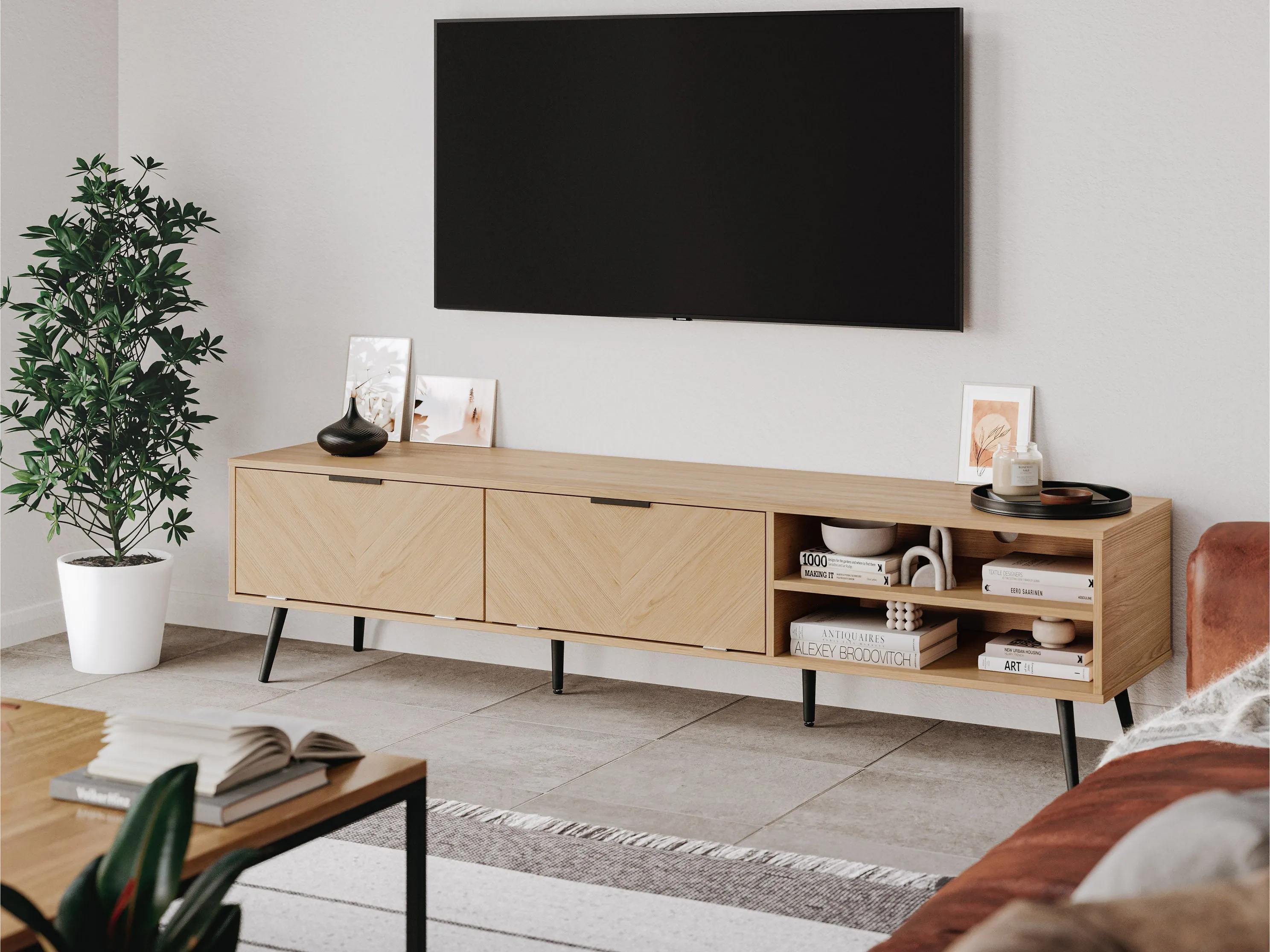 Wood TV Stand, TVs up to 85"