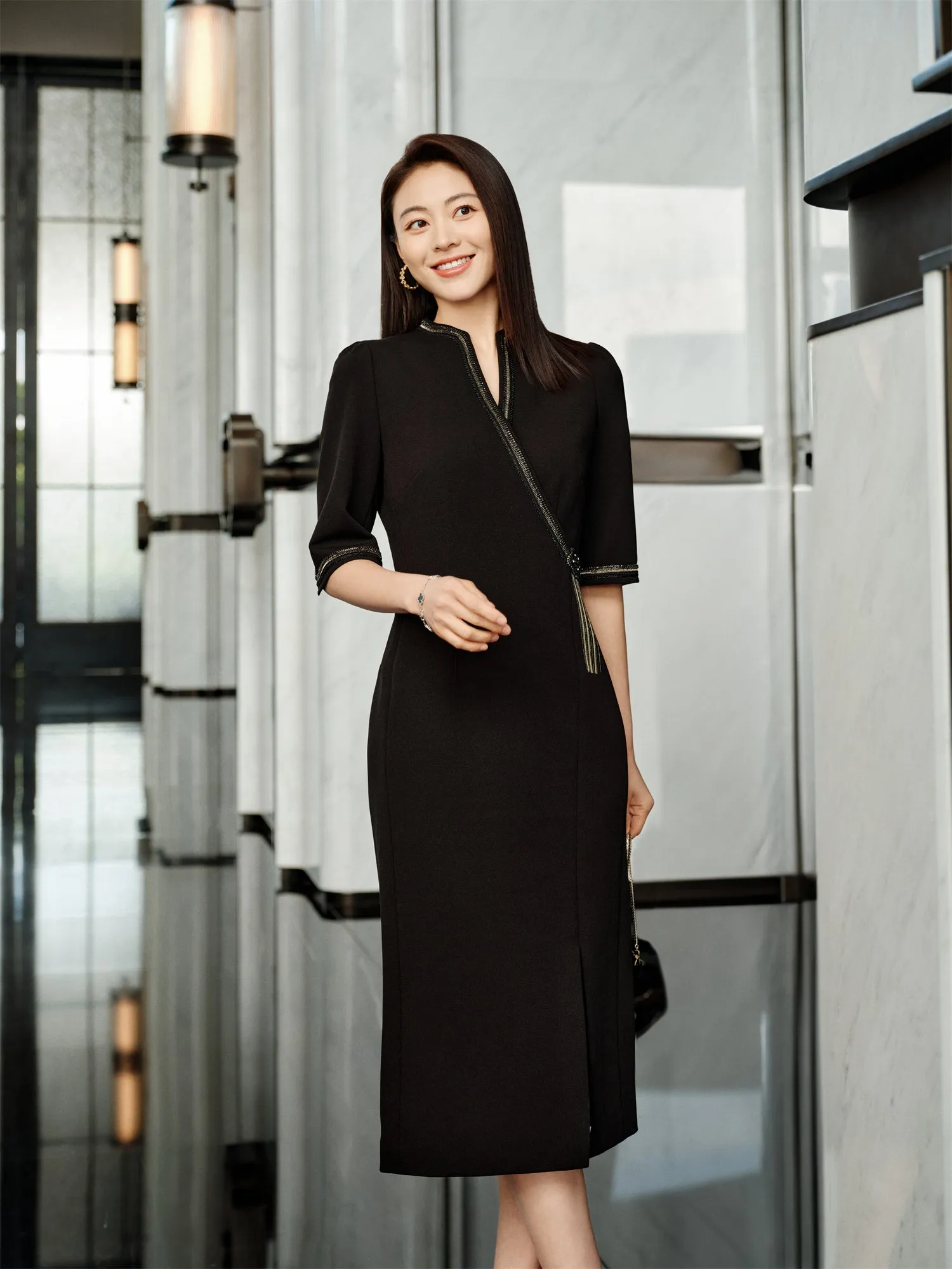YAYING Chinese Style Waist-Cinched Dress